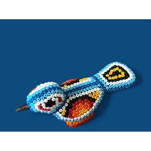 Huichol Miniature Roadrunner Beaded Bead Multicolor Handmade Figurine‎ Mexican